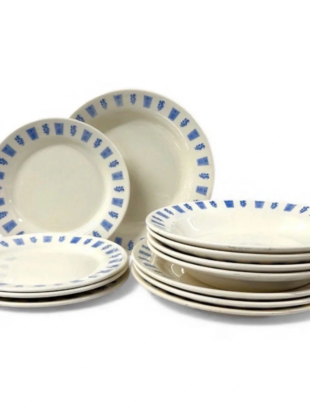 Vintage Oxford Brazil 3850-2 Blue Floral Dinnerware Set 12 Pc Stoneware